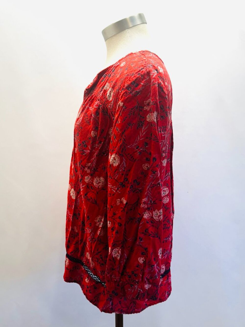 CASLON Women Long Sleeve Pullover V-Neck Floral Red Casual Shirt Size Small - Picture 10 of 13